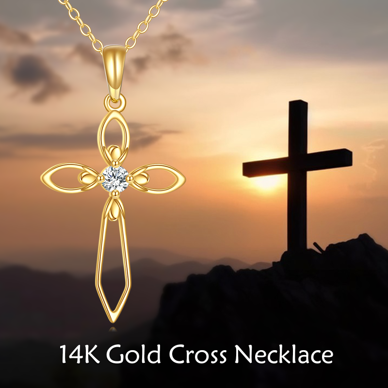 18K Gold Circular Shaped Moissanite Cross Pendant Necklace-6