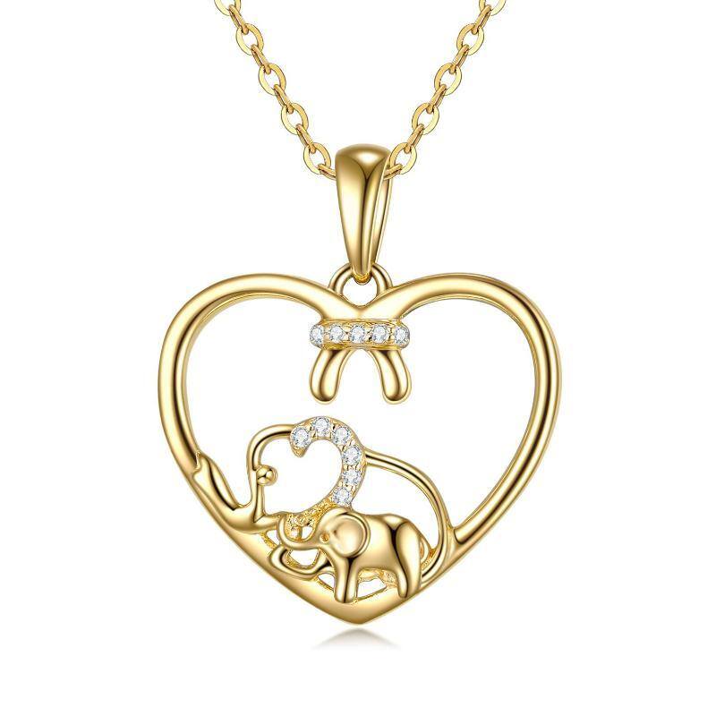 10K Gold Circular Shaped Moissanite Elephant & Heart Pendant Necklace-50