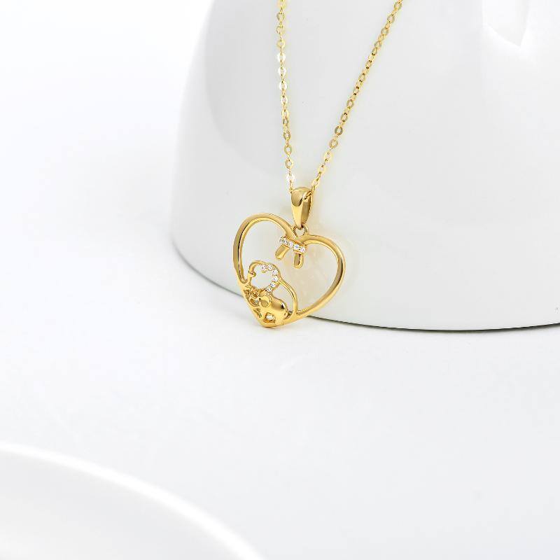 14K Gold Circular Shaped Moissanite Elephant & Heart Pendant Necklace-3