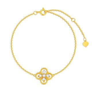 14K Gold Circular Shaped Moissanite Four-leaf Clover Pendant Bracelet-4