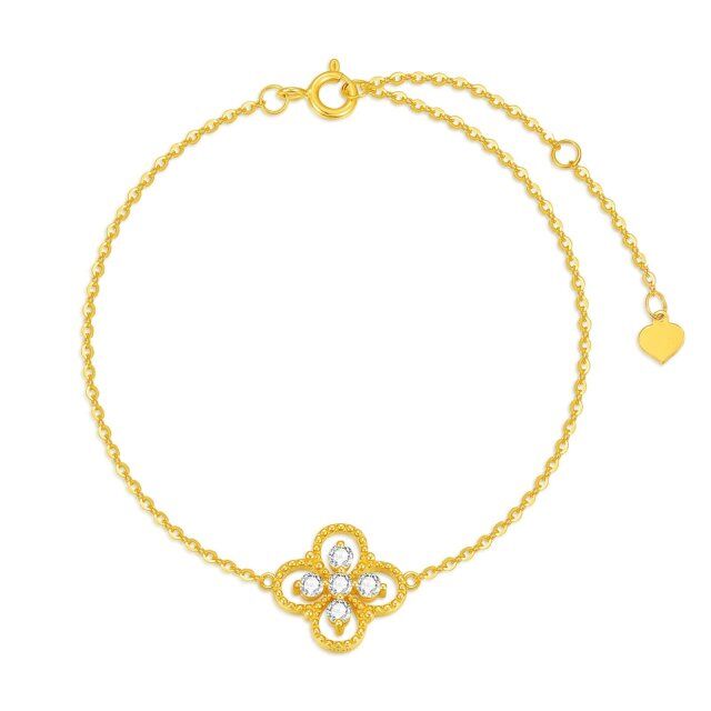 10K Gold Circular Shaped Moissanite Four-leaf Clover Charm Bracelet