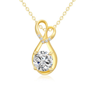 10K Gold Circular Shaped Moissanite Heart & Infinity Symbol Pendant Necklace-47