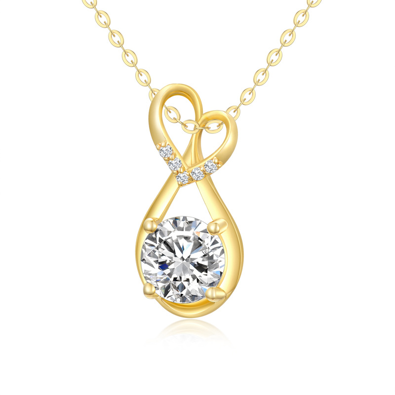 10K Gold Circular Shaped Moissanite Heart & Infinity Symbol Pendant Necklace-10