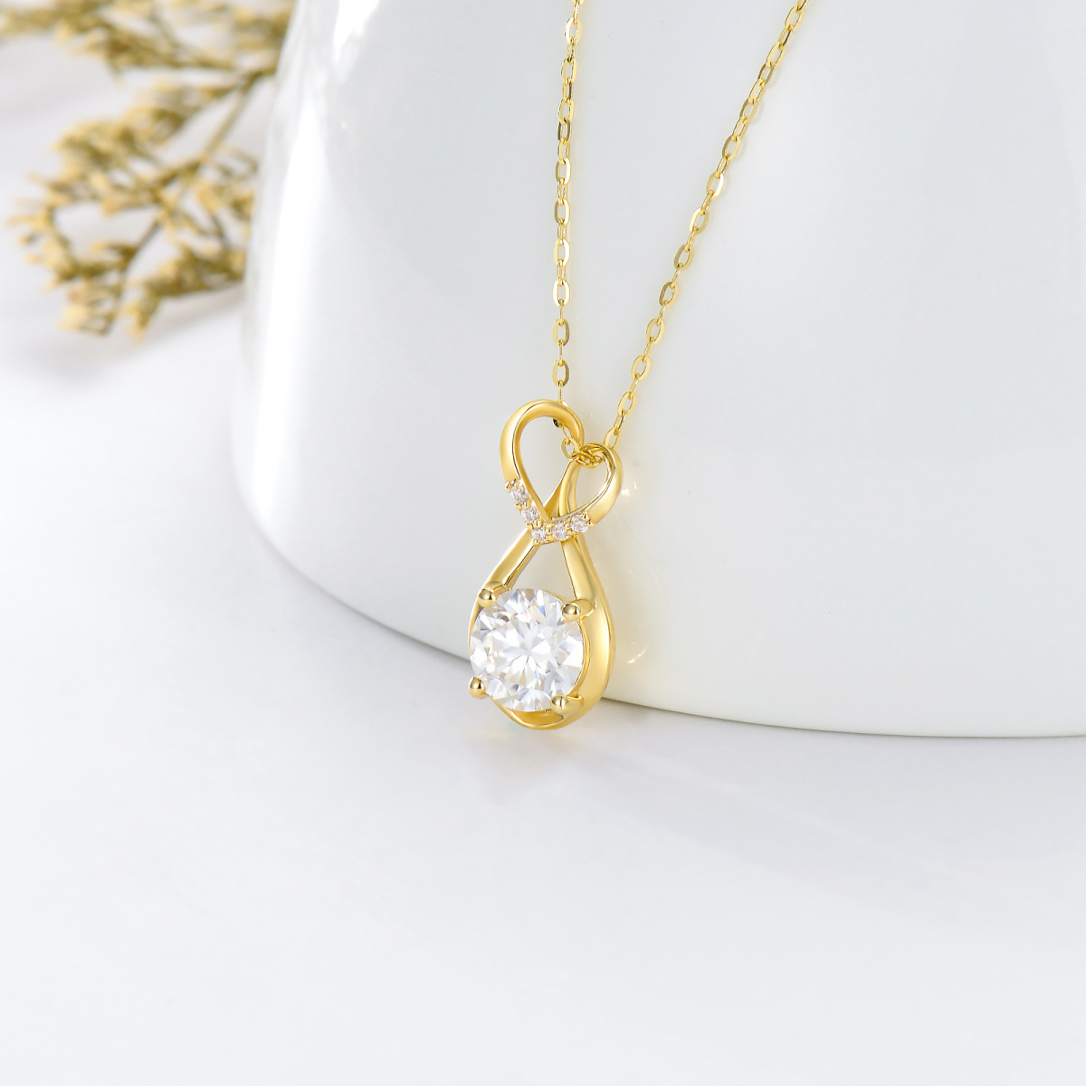 10K Gold Circular Shaped Moissanite Heart & Infinity Symbol Pendant Necklace-3