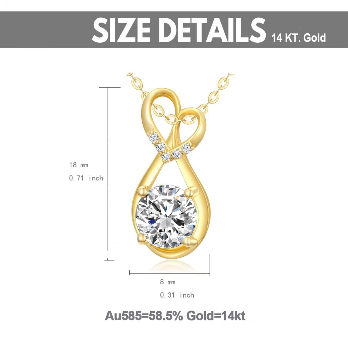 10K Gold Circular Shaped Moissanite Heart & Infinity Symbol Pendant Necklace-5