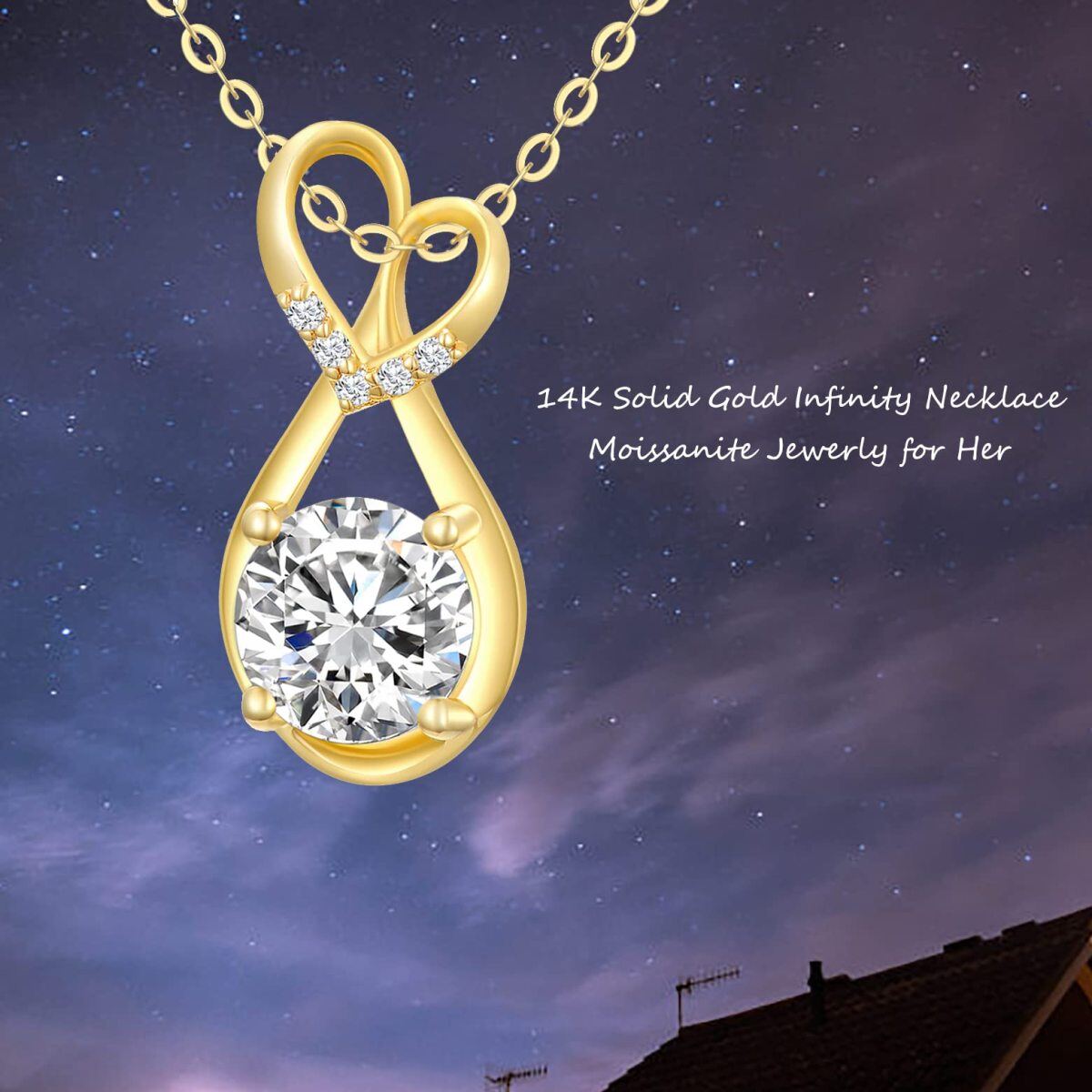 10K Gold Circular Shaped Moissanite Heart & Infinity Symbol Pendant Necklace-6