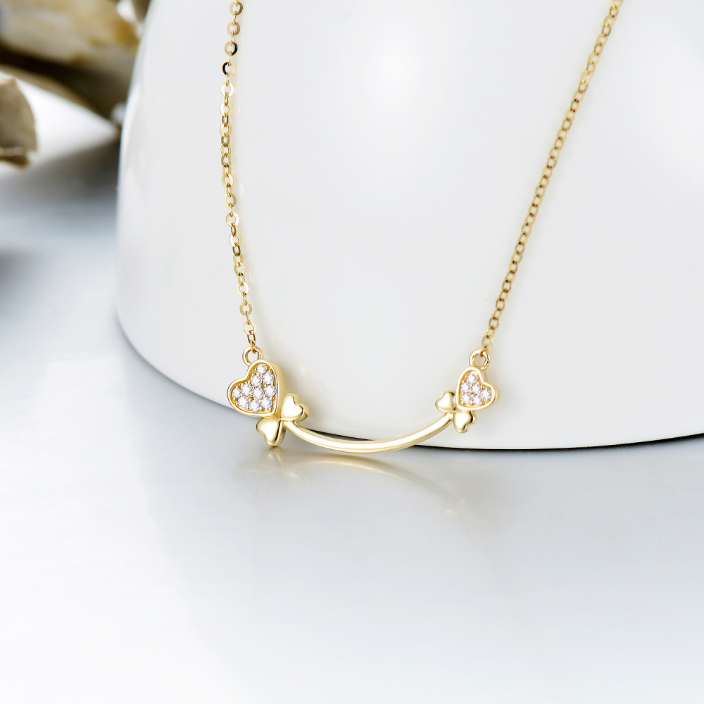 10K Gold Circular Shaped Moissanite Heart Pendant Necklace-4