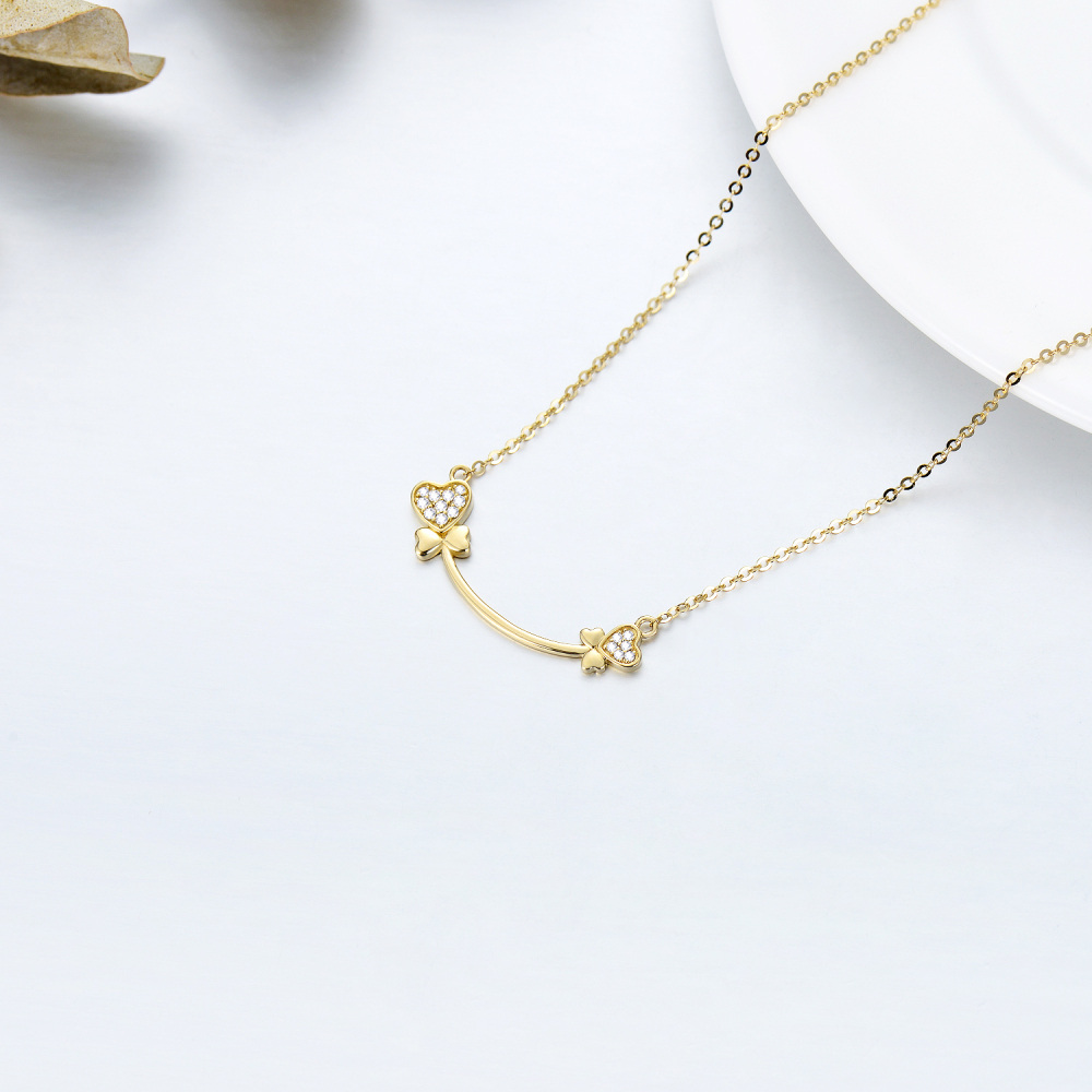 10K Gold Circular Shaped Moissanite Heart Pendant Necklace-5
