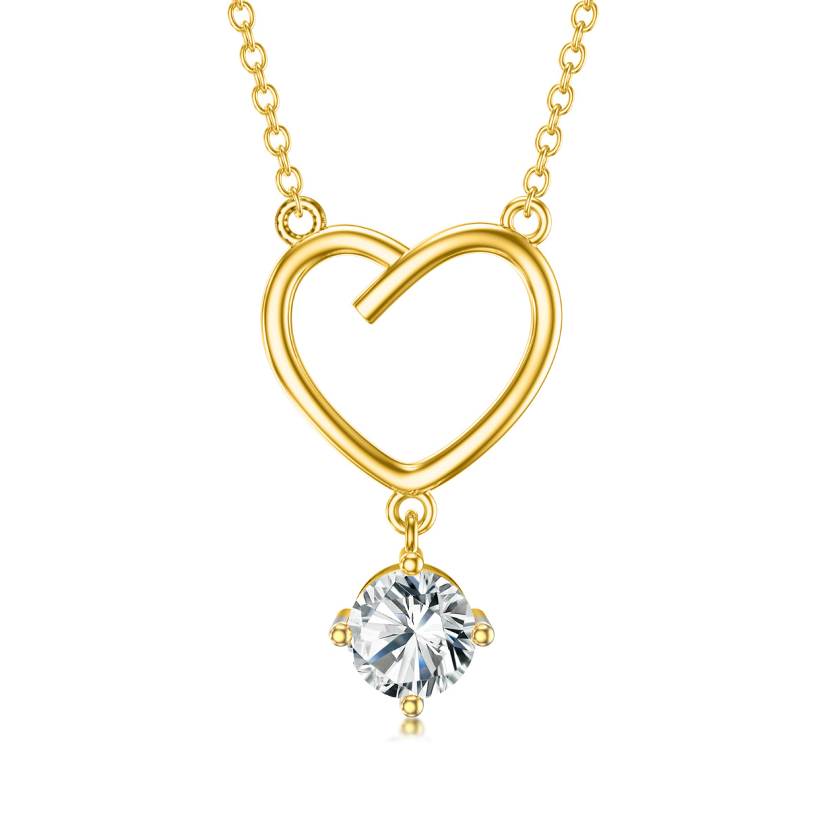 10K Gold Circular Shaped Moissanite Heart Pendant Necklace-1