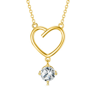 10K Gold Circular Shaped Moissanite Heart Pendant Necklace-38