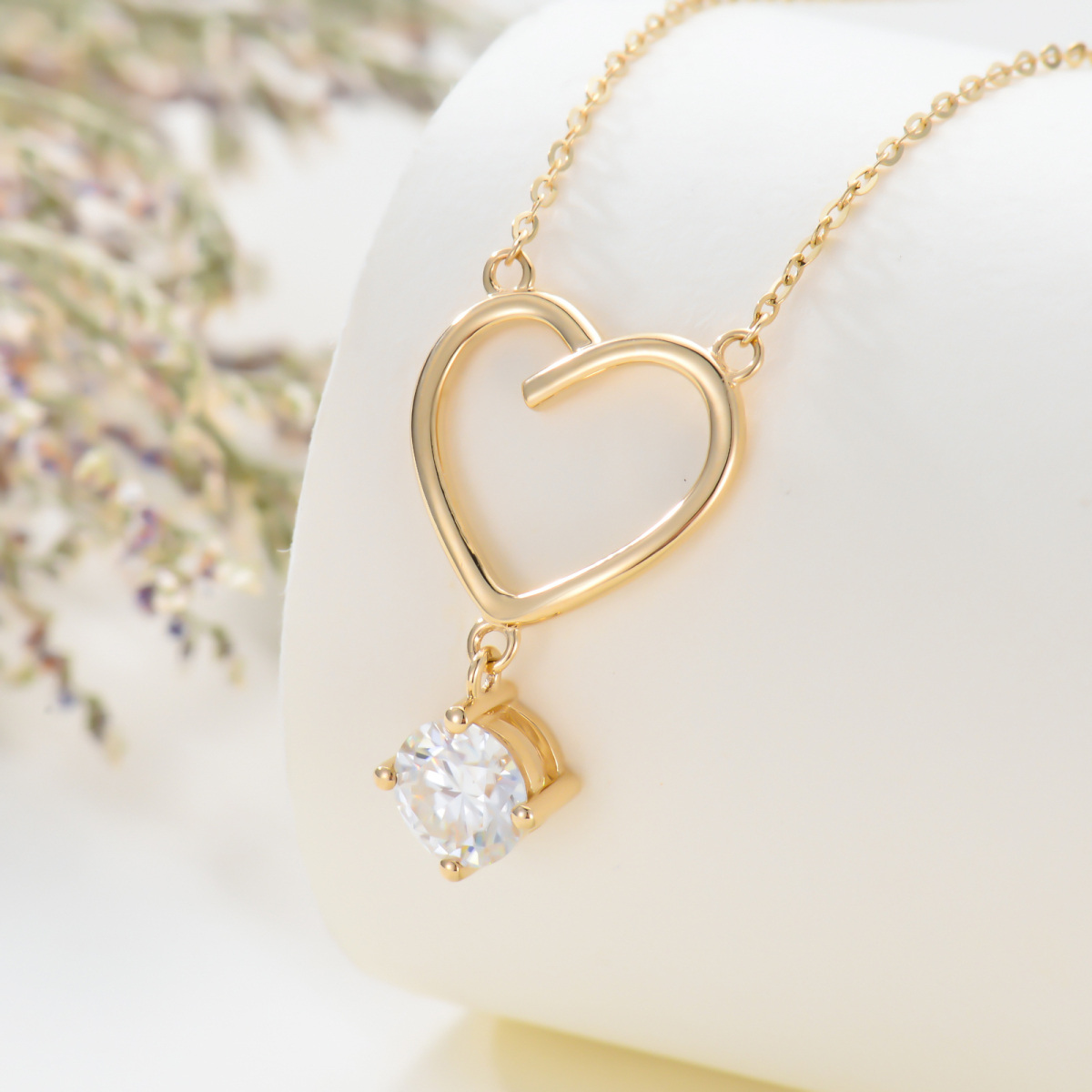 10K Gold Circular Shaped Moissanite Heart Pendant Necklace-4