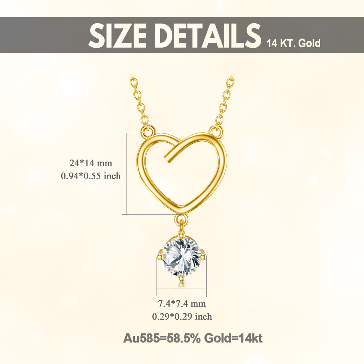 10K Gold Circular Shaped Moissanite Heart Pendant Necklace-5