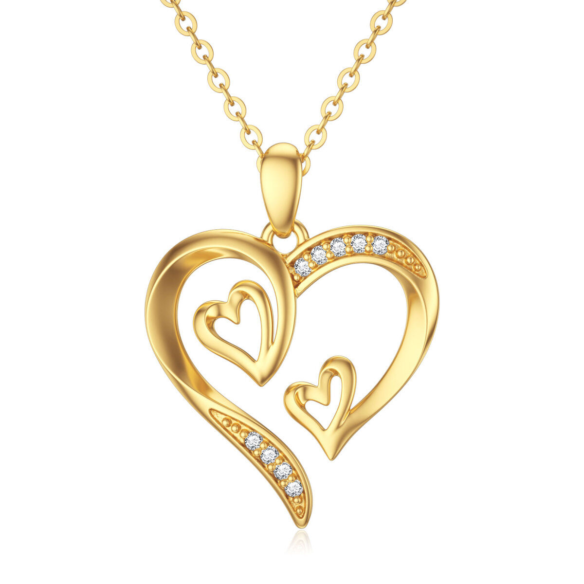 14K Gold Circular Shaped Moissanite Heart Pendant Necklace-1