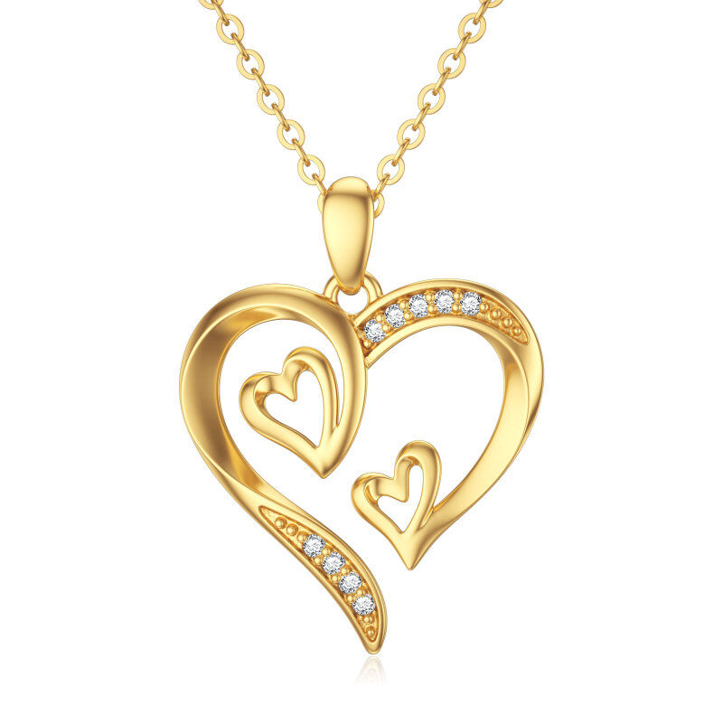 10K Gold Circular Shaped Moissanite Heart Pendant Necklace-18
