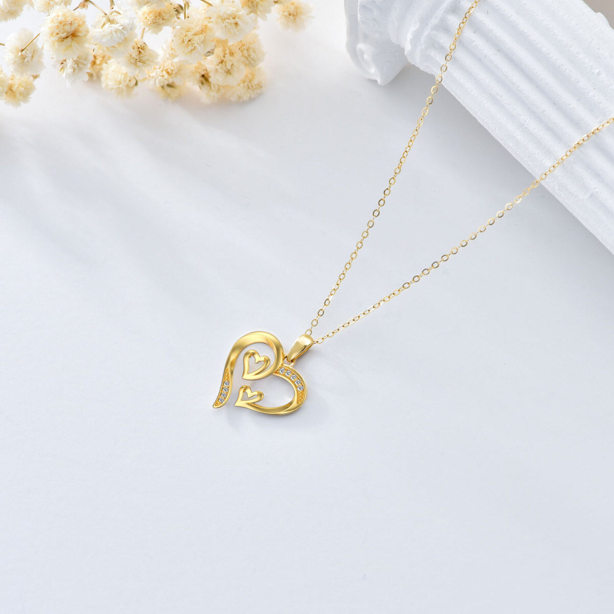 14K Gold Circular Shaped Moissanite Heart Pendant Necklace-4