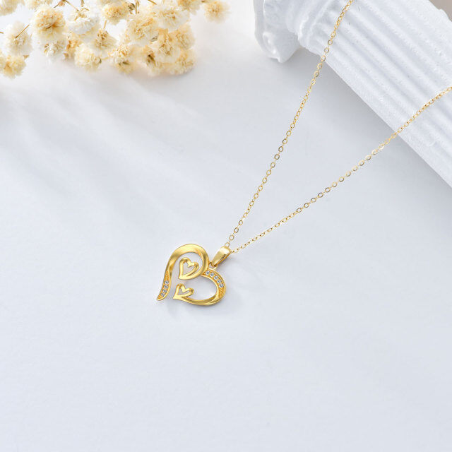 14K Gold Circular Shaped Moissanite Heart Pendant Necklace-4