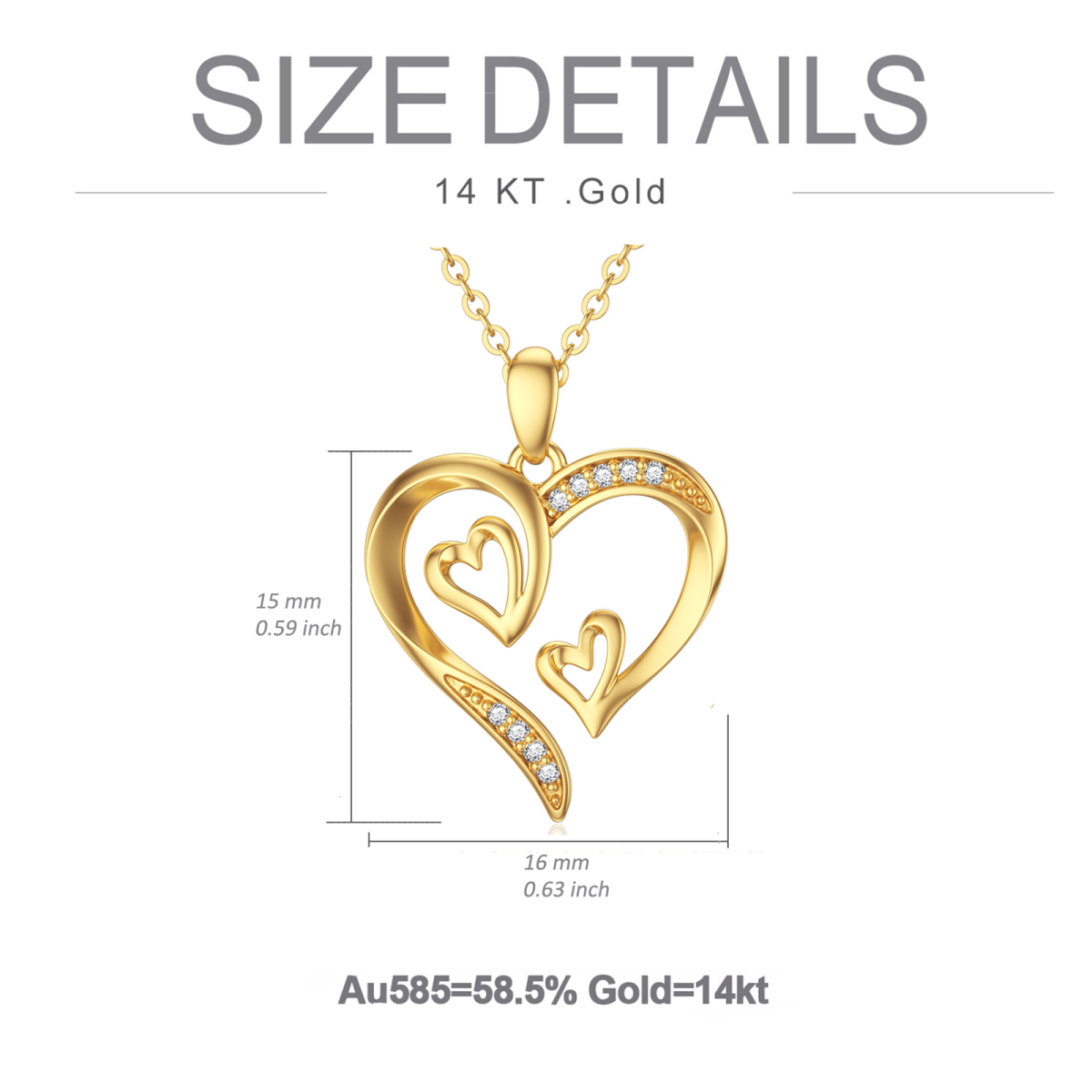 10K Gold Circular Shaped Moissanite Heart Pendant Necklace-5