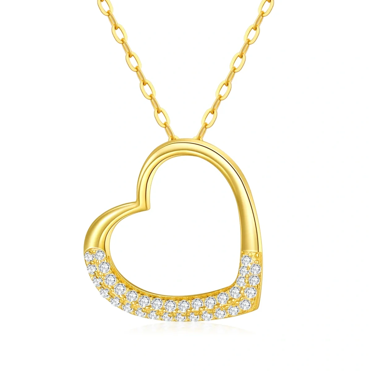 10K Gold Circular Shaped Moissanite Heart Pendant Necklace-1