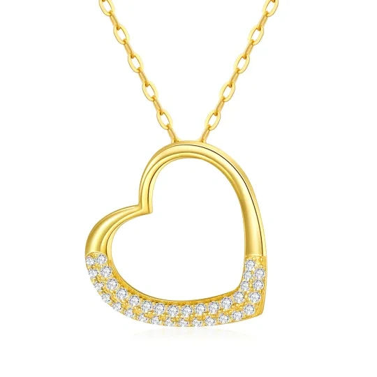 14K Gold Circular Shaped Moissanite Heart Pendant Necklace