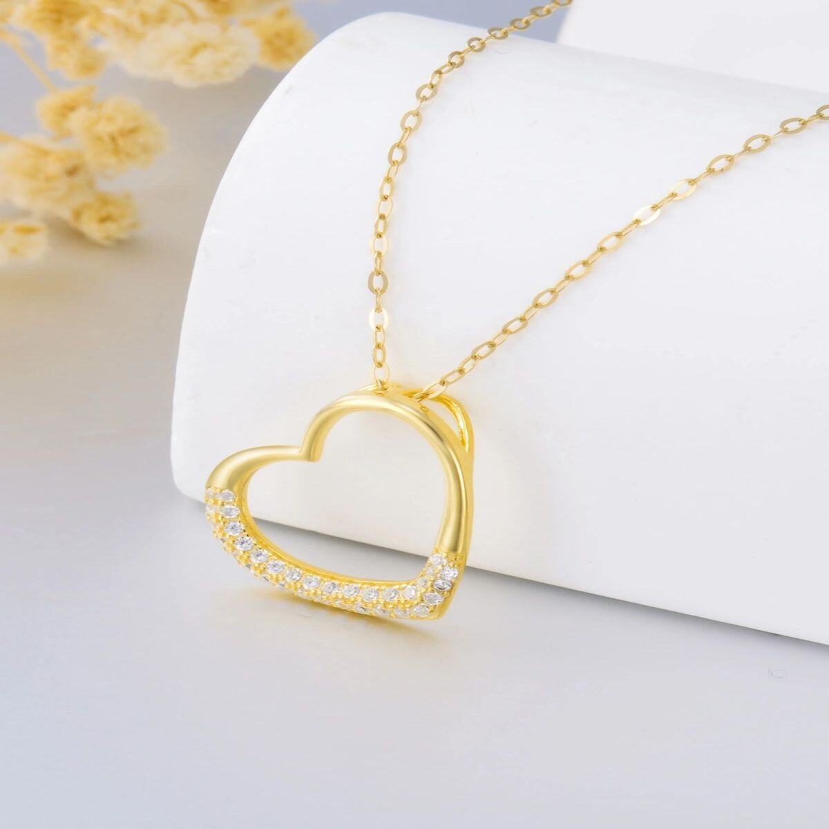 10K Gold Circular Shaped Moissanite Heart Pendant Necklace-3