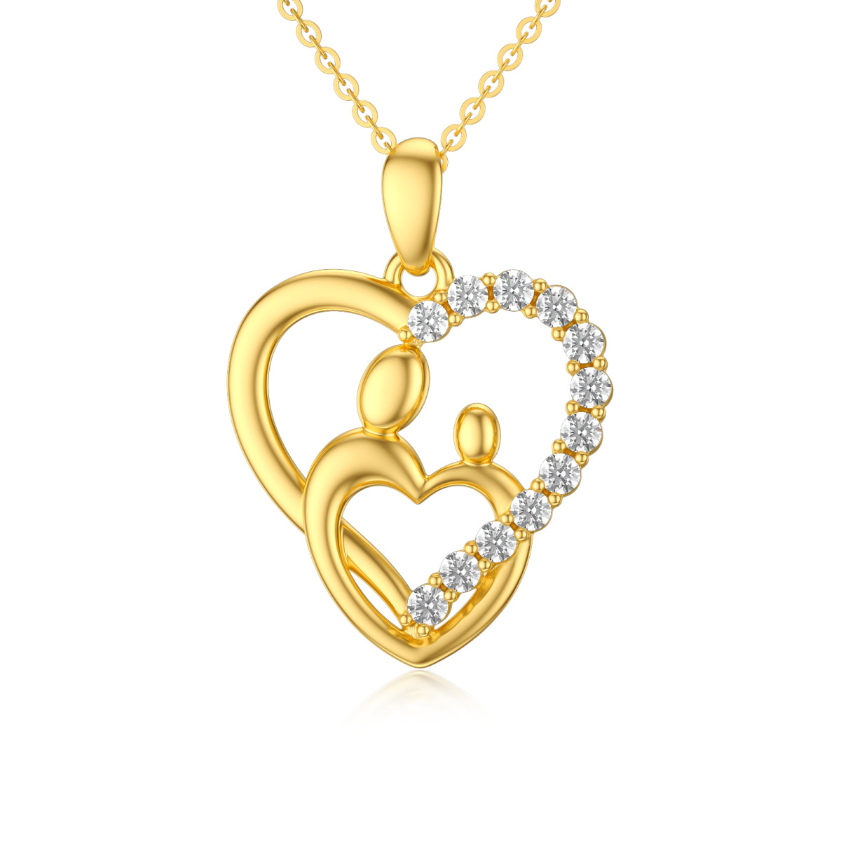 10K Gold Circular Shaped Moissanite Heart Pendant Necklace-1