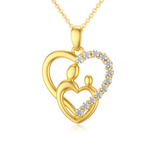 10K Gold Circular Shaped Moissanite Heart Pendant Necklace-25