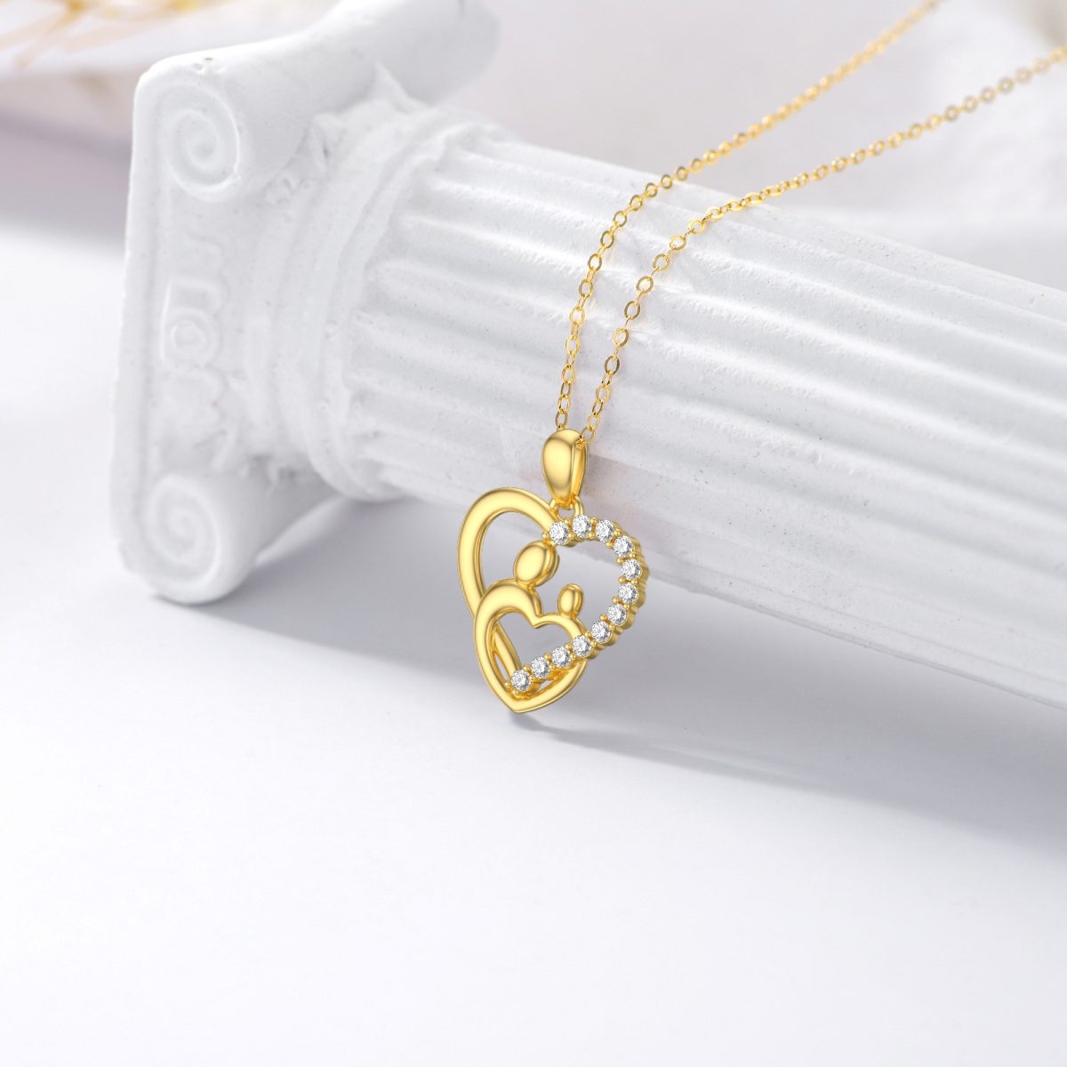 10K Gold Circular Shaped Moissanite Heart Pendant Necklace-3