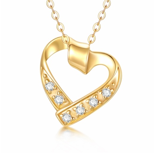 Collana con ciondolo a forma di cuore in moissanite, oro 14K, di forma circolare