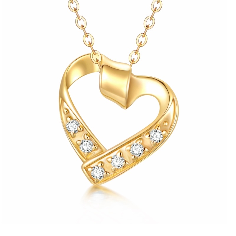 10K Gold Circular Shaped Moissanite Heart Pendant Necklace-18