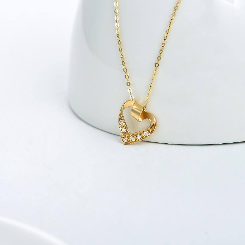 10K Gold Circular Shaped Moissanite Heart Pendant Necklace-3