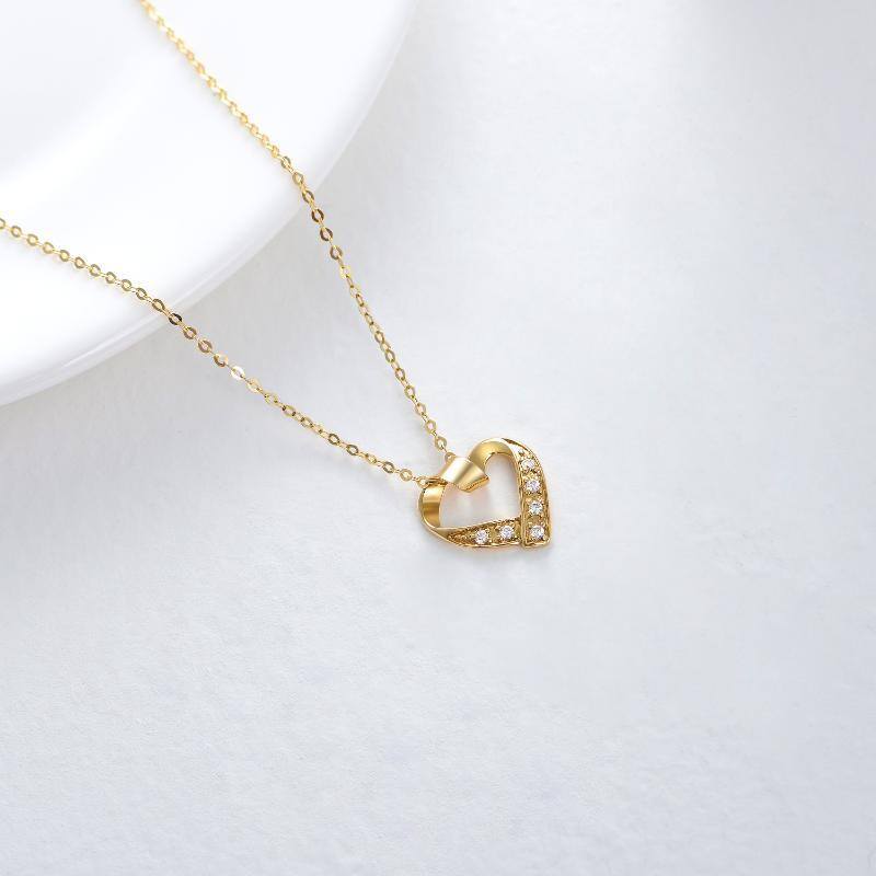 10K Gold Circular Shaped Moissanite Heart Pendant Necklace-4