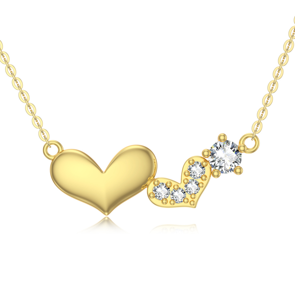 14K Gold Circular Shaped Moissanite Heart With Heart Pendant Necklace-1