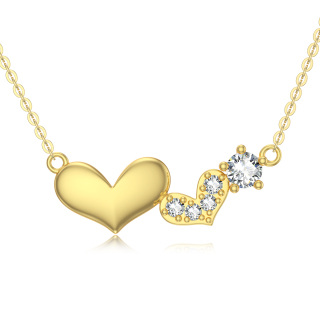 10K Gold Circular Moissanite Interlocking Hearts Pendant Necklace For Women-10