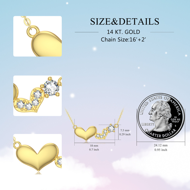 Halskette mit kreisförmigem Moissanit-Herzenanhänger aus 10-karätigem Gold für Damen-5