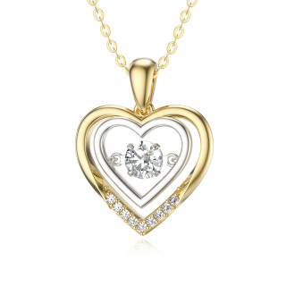 14K Gold Circular Shaped Moissanite Heart Pendant Necklace-57