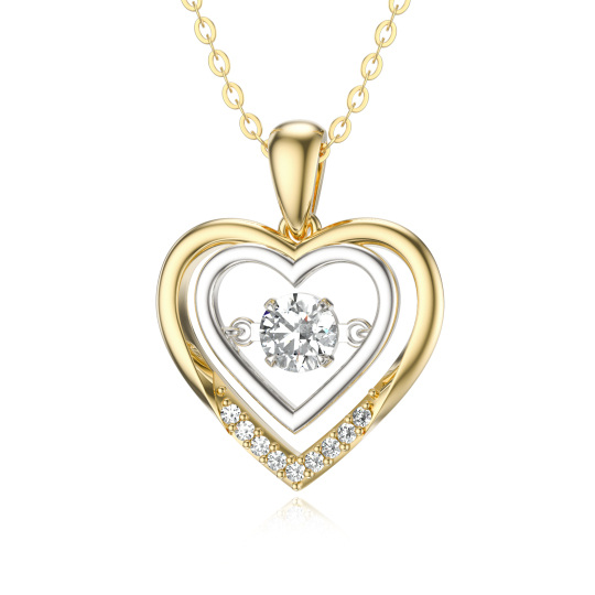 14K Gold Circular Shaped Moissanite Heart Pendant Necklace