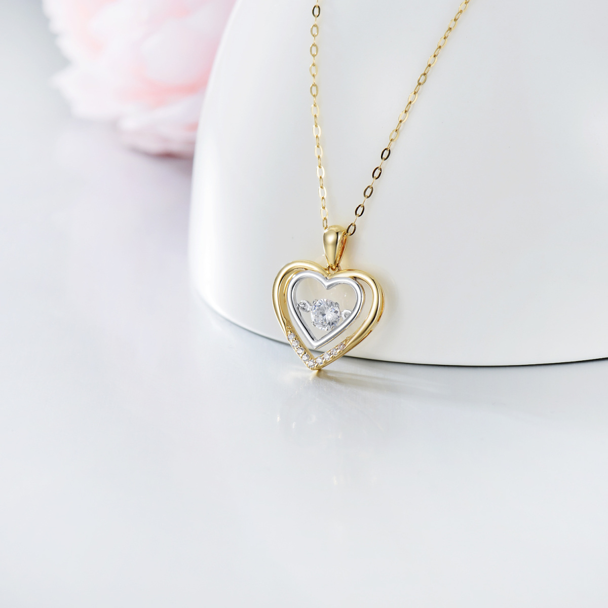 14K Gold Circular Shaped Moissanite Heart Pendant Necklace-4