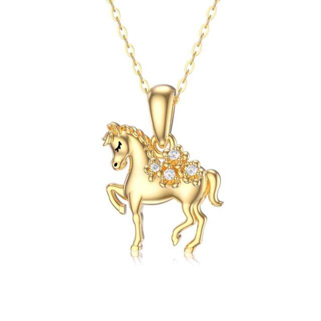 14K Gold Circular Shaped Moissanite Horse Pendant Necklace-5