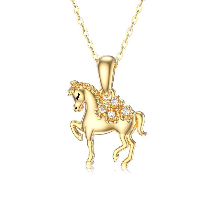 10K Gold Circular Shaped Moissanite Horse Pendant Necklace-13