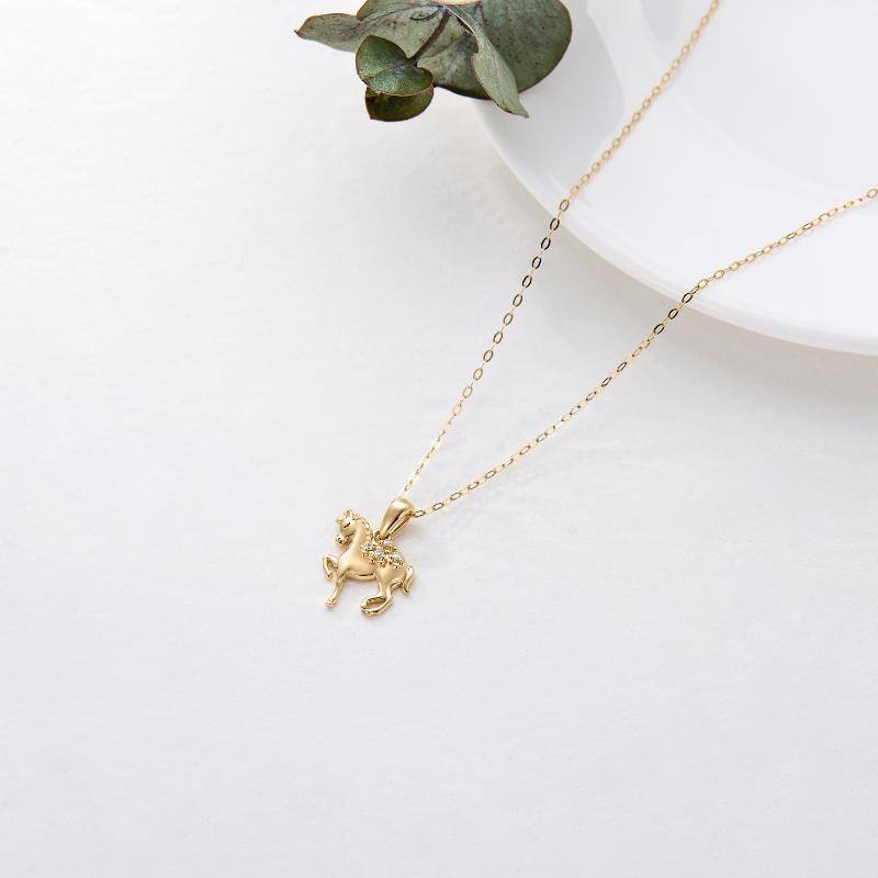 10K White Gold Round Cut Moissanite Horse Pendant Necklace-4