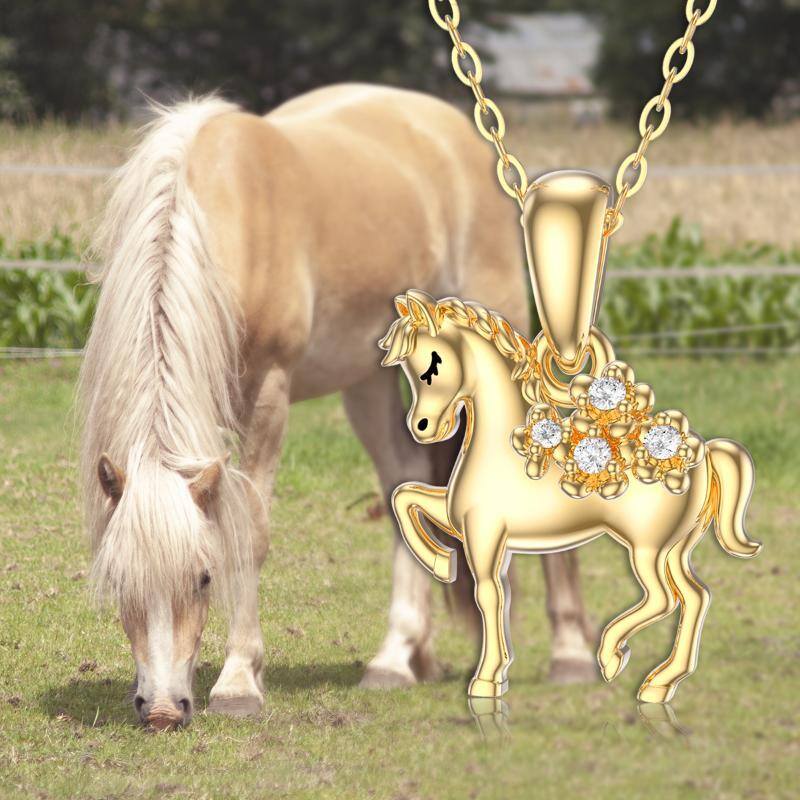 10K Gold Circular Shaped Moissanite Horse Pendant Necklace-6