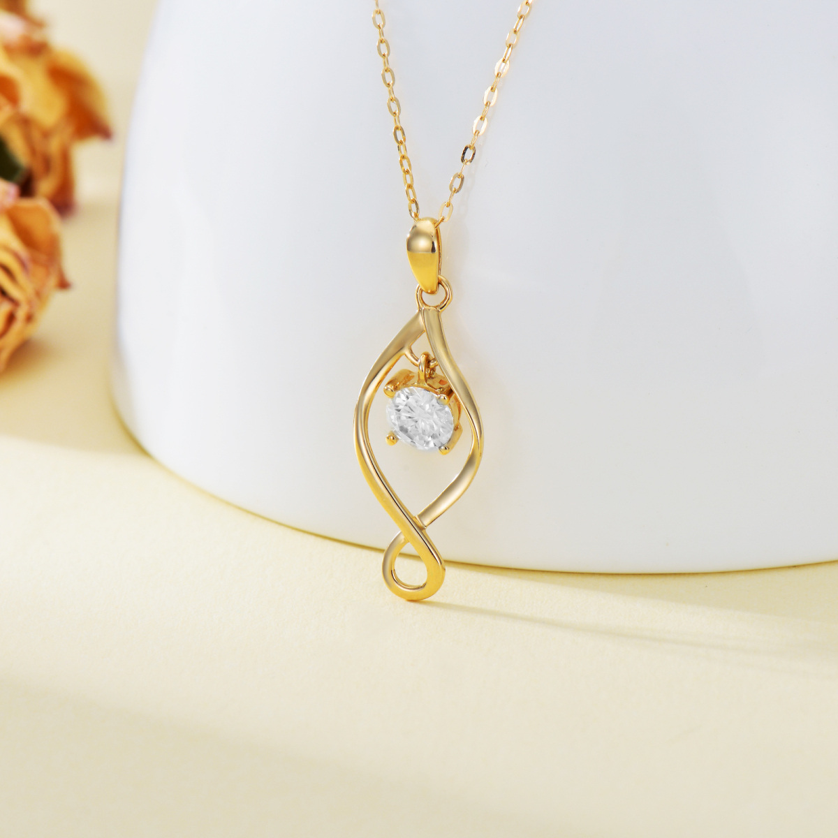 14K Gold Circular Shaped Moissanite Infinite Symbol Pendant Necklace-5