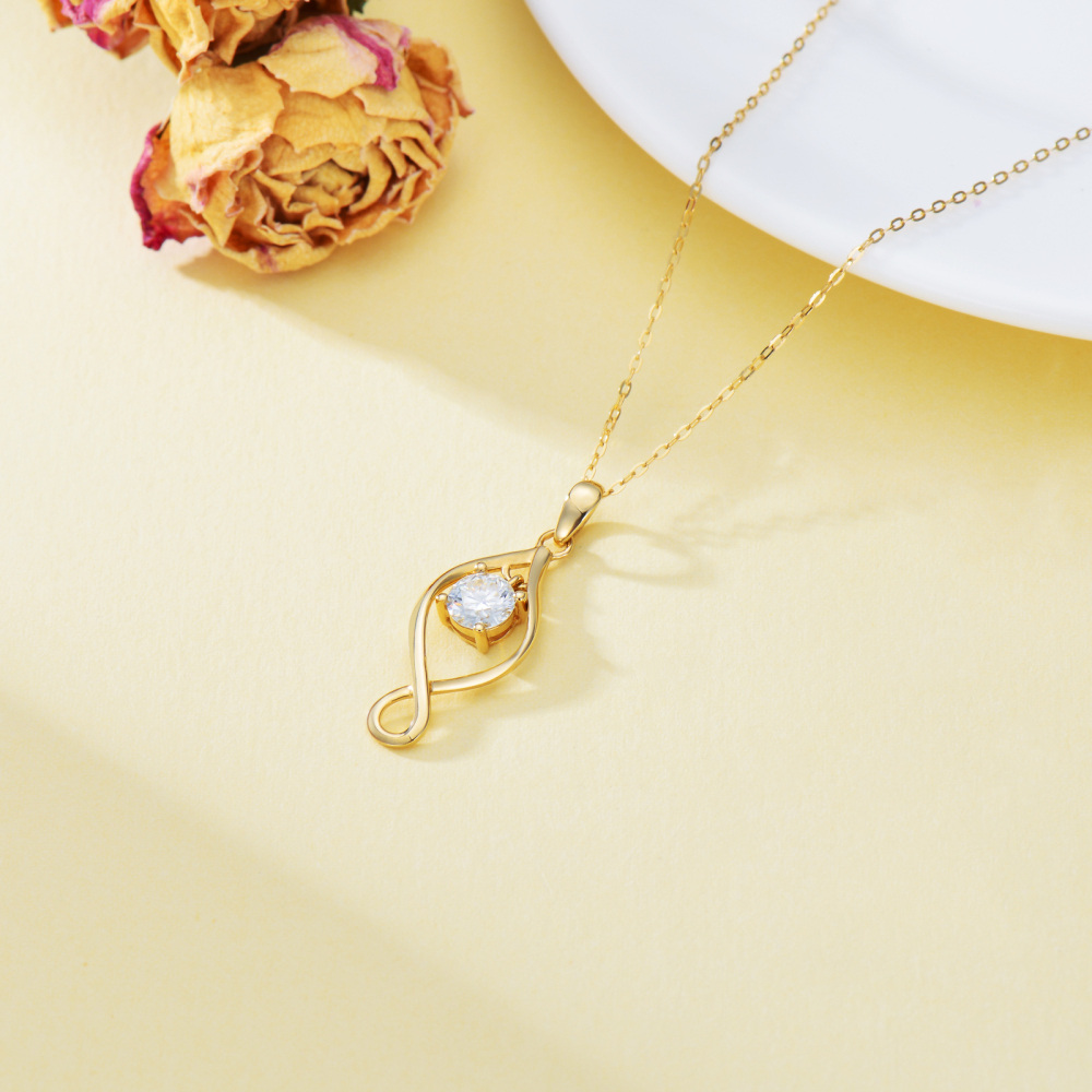 10K Gold Circular Shaped Moissanite Infinite Symbol Pendant Necklace-6