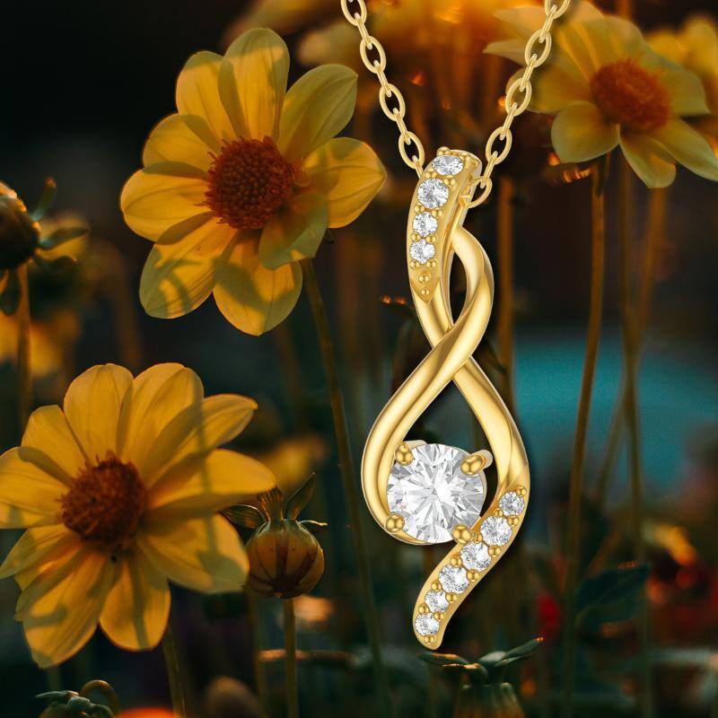 10K Gold Circular Shaped Moissanite Infinite Symbol Pendant Necklace-5