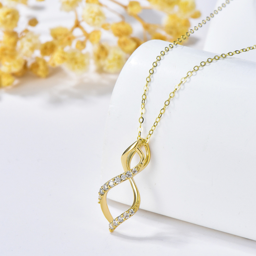 10K Gold Circular Shaped Moissanite Infinity Symbol Pendant Necklace-3