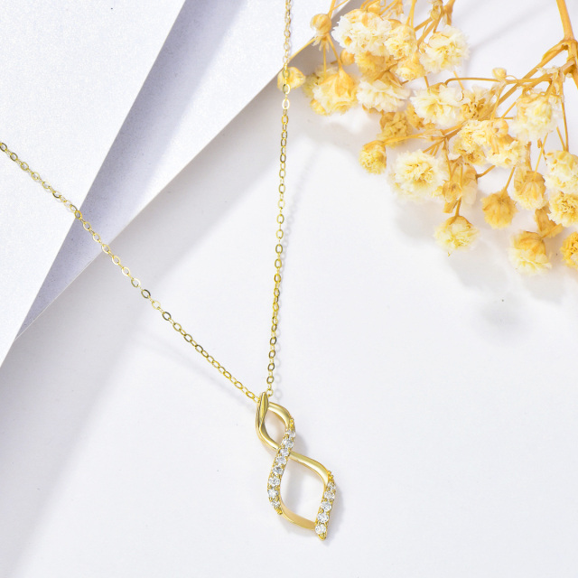 Colar com pingente de símbolo do infinito Moissanite em forma circular em ouro 14K-4