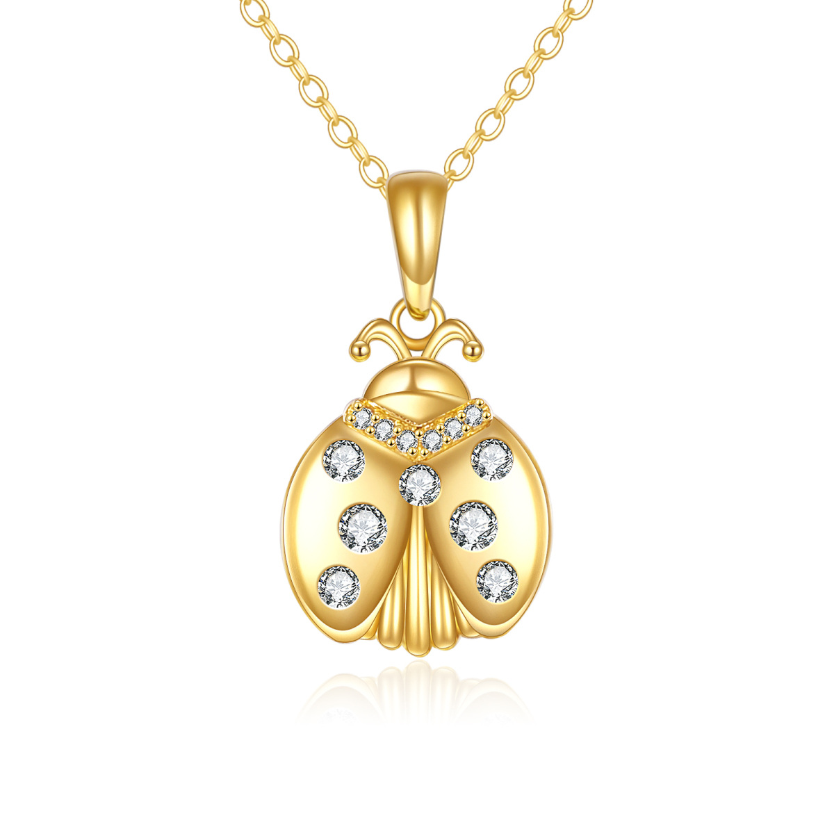 10K Gold Circular Shaped Moissanite Ladybug Pendant Necklace-1