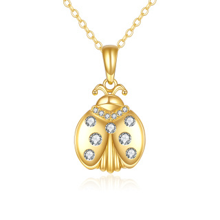 10K Gold Circular Shaped Moissanite Ladybug Pendant Necklace-39