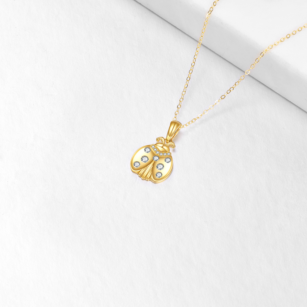 10K Gold Circular Shaped Moissanite Ladybug Pendant Necklace-4