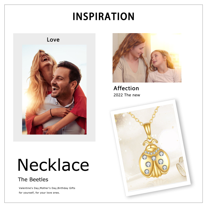 Collar con colgante de mariquita de moissanita de talla redonda en oro blanco de 10 quilates-6